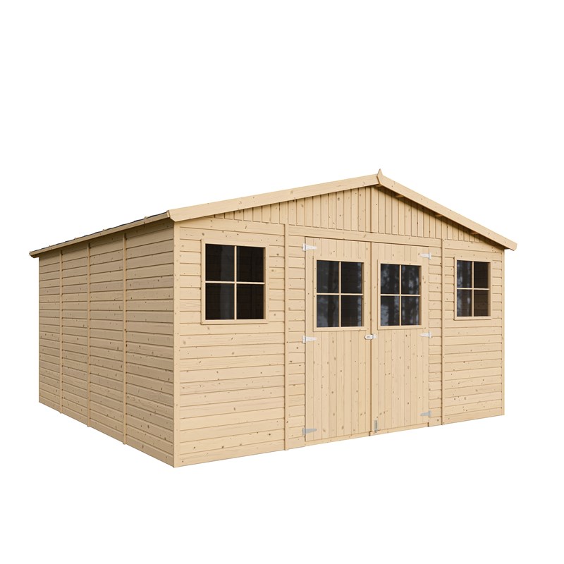 Timbela - Abri de jardin en bois naturel - h246 x 418 x 420 cm- 16 m²