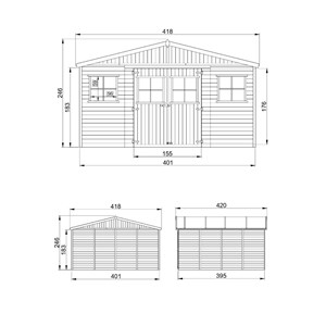 Abri de jardin en bois avec plancher imprégné - h246 x 418 x 420 cm- 16 m²