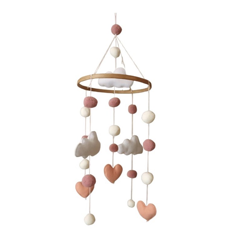 Mobile bébé coeurs rose blanc