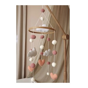 Mobile bébé coeurs rose blanc