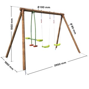 Balançoire en bois traité 3 agrès pacco