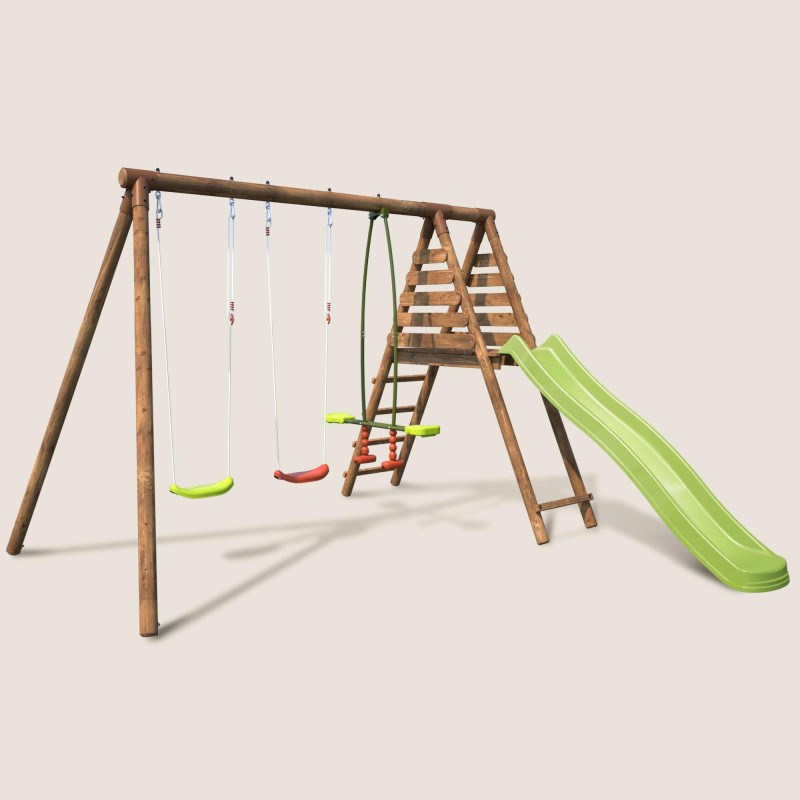 Portique balançoire en bois 3 agrès et t