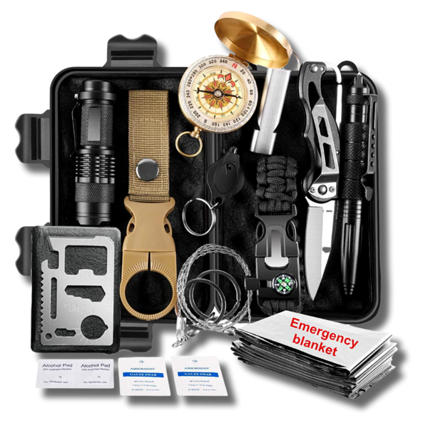 Kit De Survie 11 Pièces – Scie, Couteau, Lampe, Couverture – TotalCadeau – Neuf