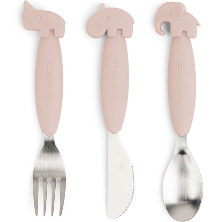 Set de 3 couverts easy-grip deer friends rose