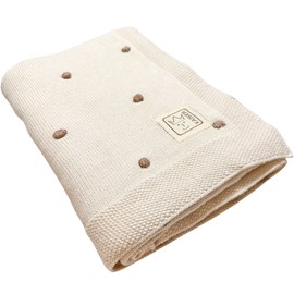 Couverture en tricot et coton bio crème et marron (80 x 100 cm)