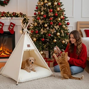 Tipi en coton pour animaux avec coussin