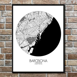 Barcelone carte ville city map rond