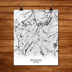 Bruxelles carte ville city map n&b