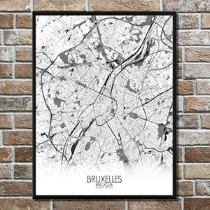 Bruxelles carte ville city map n&b