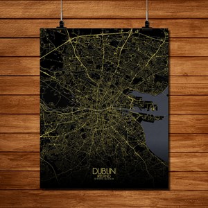 Dublin carte ville city map nuit