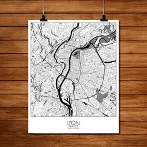 Lyon carte ville city map n&b