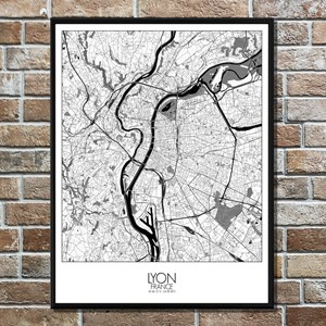 Lyon carte ville city map n&b