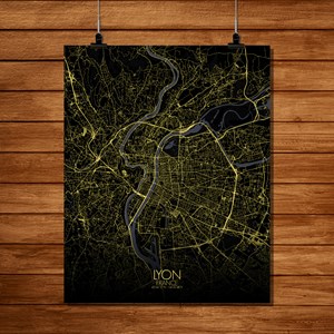 Lyon carte ville city map nuit