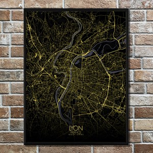 Lyon carte ville city map nuit