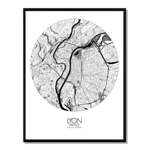 Lyon carte ville city map rond
