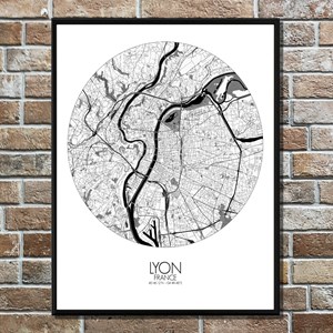 Lyon carte ville city map rond