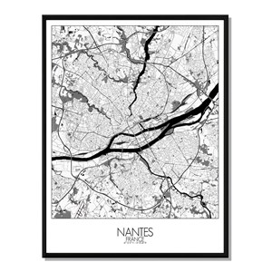 Nantes carte ville city map n&b