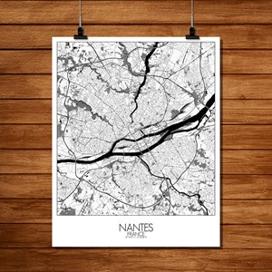 Nantes carte ville city map n&b