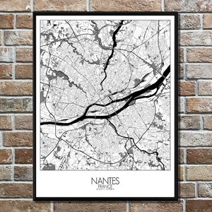 Nantes carte ville city map n&b