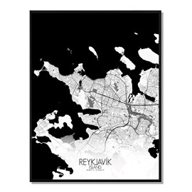 Reykjavik carte ville city map n&b