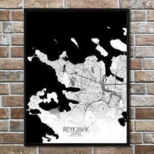 Reykjavik carte ville city map n&b