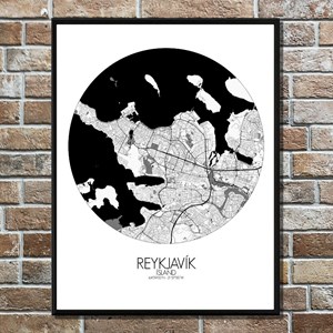 Reykjavik carte ville city map rond