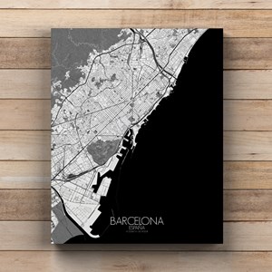 Barcelone sur toile city map n&b