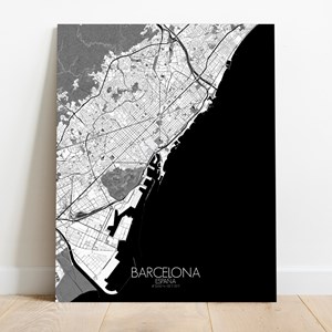 Barcelone sur toile city map n&b