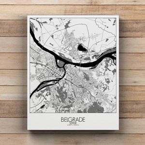 Belgrade sur toile city map n&b