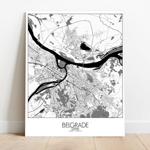 Belgrade sur toile city map n&b