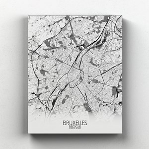 Bruxelles sur toile city map n&b