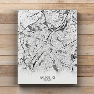 Bruxelles sur toile city map n&b