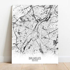Bruxelles sur toile city map n&b