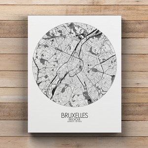 Bruxelles sur toile city map rond