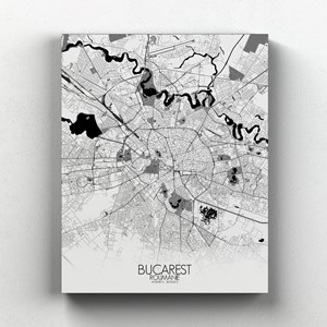 Bucarest sur toile city map n&b