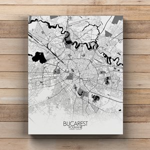 Bucarest sur toile city map n&b