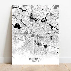 Bucarest sur toile city map n&b
