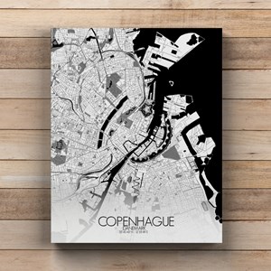 Copenhague sur toile city map n&b