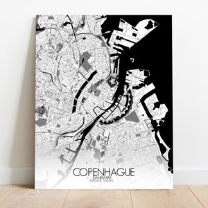 Copenhague sur toile city map n&b