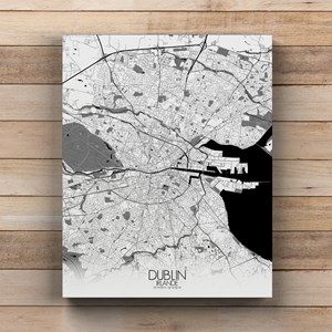 Dublin sur toile city map n&b