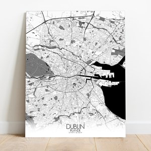 Dublin sur toile city map n&b