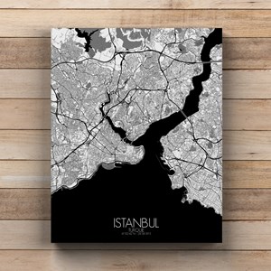 Istanbul sur toile city map n&b
