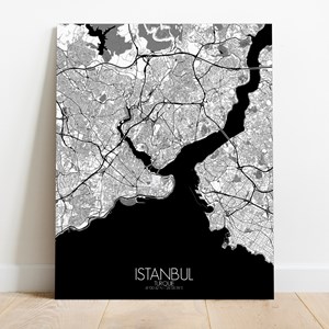 Istanbul sur toile city map n&b