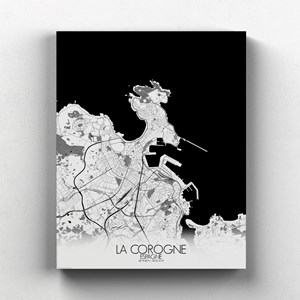 La corogne sur toile city map n&b