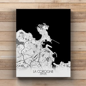 La corogne sur toile city map n&b
