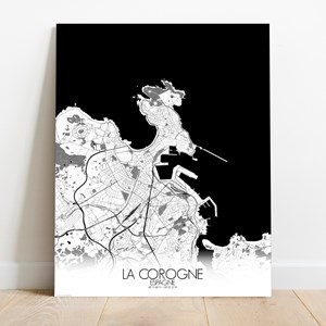 La corogne sur toile city map n&b