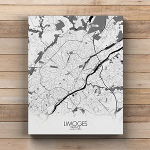 Limoges sur toile city map n&b