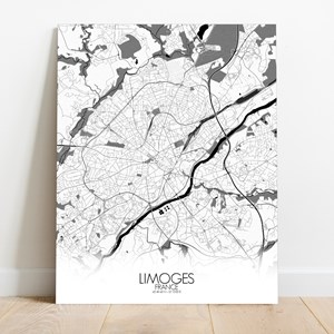 Limoges sur toile city map n&b