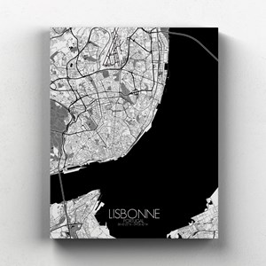 Lisbonne sur toile city map n&b