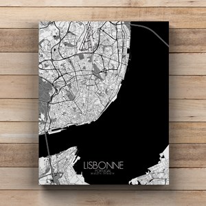 Lisbonne sur toile city map n&b